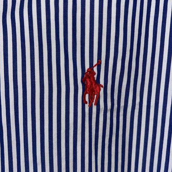 Wow! Polo by Ralph Lauren White Blue stripe w/Red Pony LS cotton men’s Shirt M - Picture 3 of 4